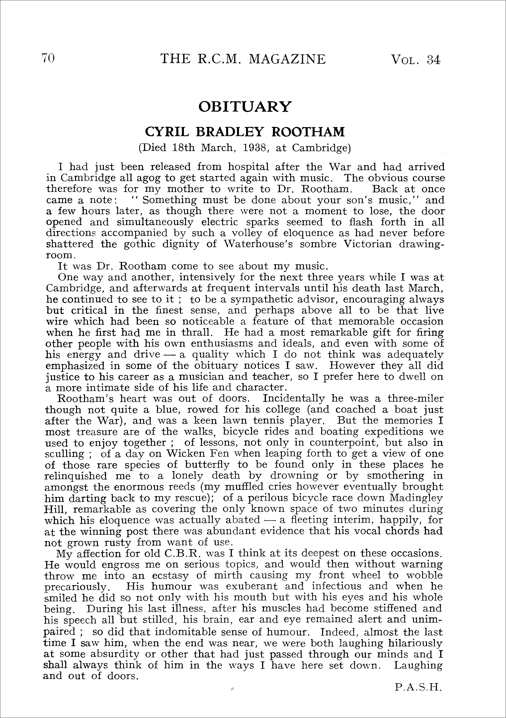 Cyril Rootham's obituary written by Patrick Hadley
